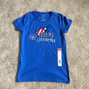 Fourth of July Blue Shirt Fireworks